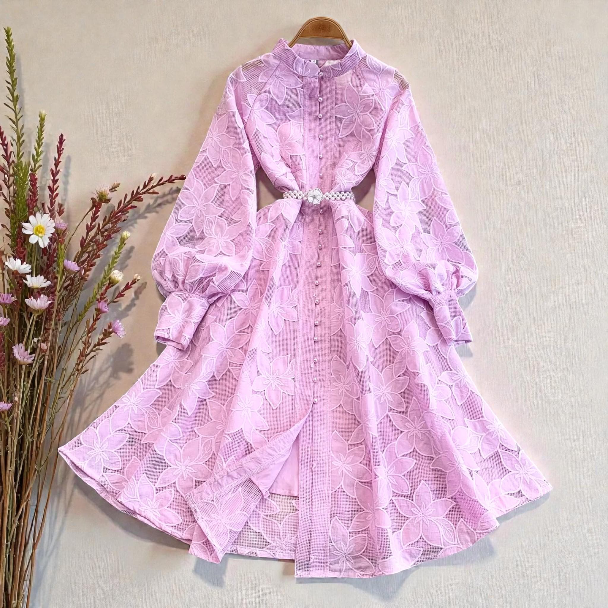 chinese dress ladies Lavender Blossom Viscose Maxi Dress – SYFASHION