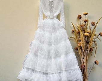 Layered Tulle Maxi Skirt for Women, Elegant Ruffle Long Skirt, Couture Fashion Tulle Skirt for Photoshoot and Formal Wear