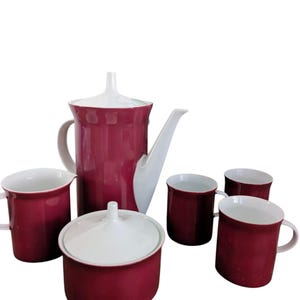 Vintage Rosenthal Germany Purpur Burgundy Porcelain Coffee Set with Pot - Mid Century Dinnerware