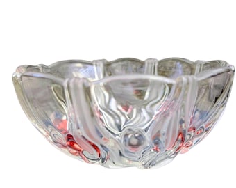 Cuenco de vidrio Mikasa con decoración de remolino rojo y rosa, plato vintage para servir