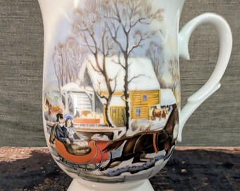 Taza vintage de James Kent Old Foley con escena de paseo en trineo invernal - Taza de té coleccionable de porcelana inglesa