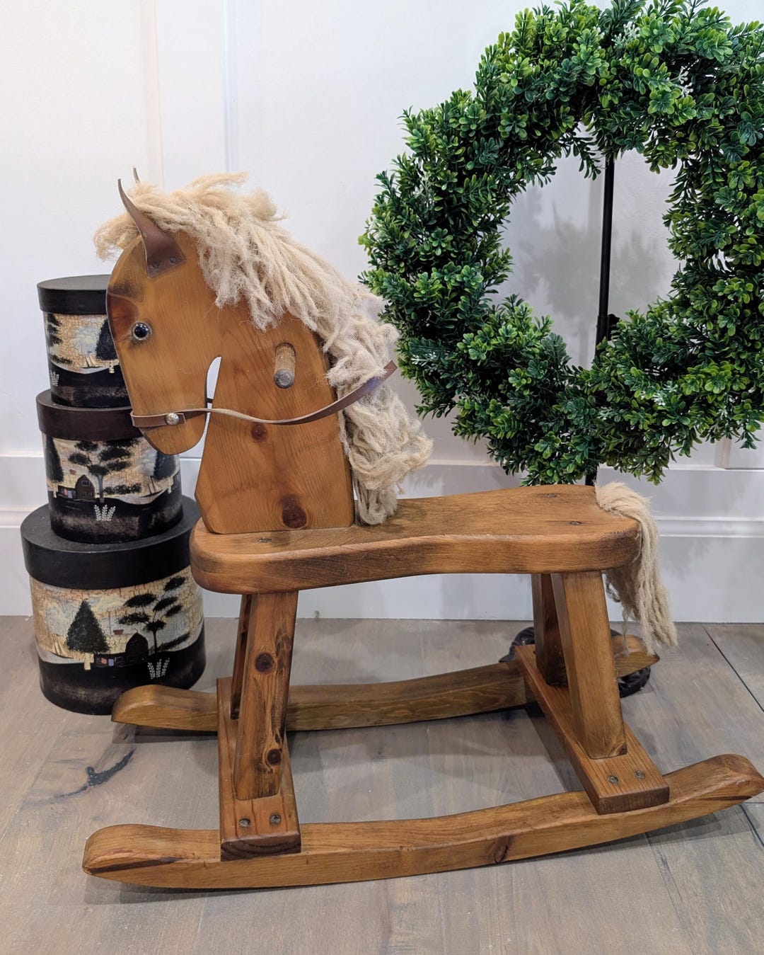 Rustic Rocking Horse Vintage Wooden Rocking Horse Primitive Rustic Farmhouse Decor Nursery ...