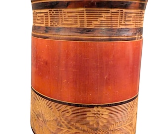 Joyero de nuez de betel birmana tallado a mano - Contenedor de madera vintage para guardar joyas asiáticas