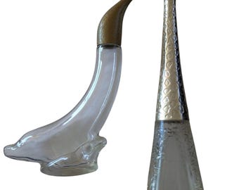 Figuras de animales de cristal vintage con detalles dorados, juego de delfín y jirafa para decoración.