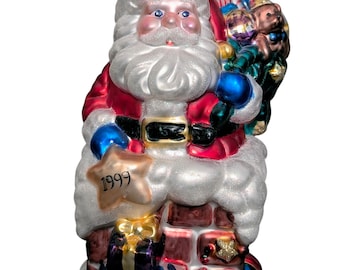 Adorno navideño grande de Papá Noel soplado a mano de BK, 1999, decoración vintage para árbol de Navidad, adorno de cristal coleccionable
