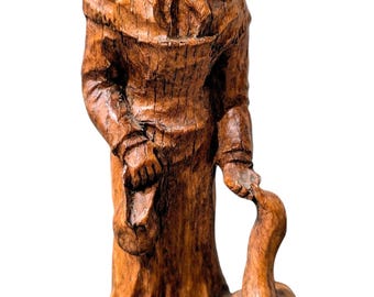 Figura vintage de madera tallada a mano con forma de mujer y ganso, estilo folkart rústico, hecha en Francia.