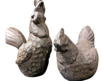 Figuras de gallo y gallina de hierro fundido, juego de decoración de granja