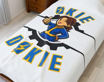 Op Fallout geïnspireerde pluche plaid | Citaat Okie Dokie Vault Dweller