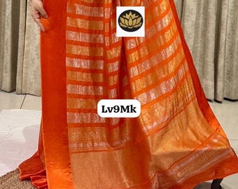 Pure Kanchivaram Moonga Silk Saree with Designer Blouse (36-44 Size) most popular color orange.