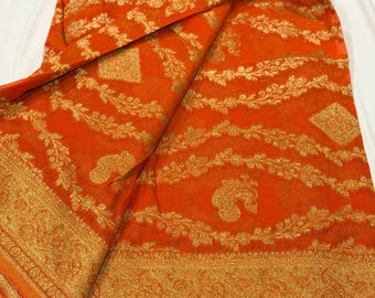 Pure Banarasi Georgette Kaduwa Weave Saree | Orange & Gold