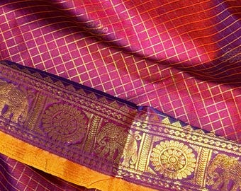 Semi Kanchi Pattu Saree (Ready to Wear) with Designer Blouse.