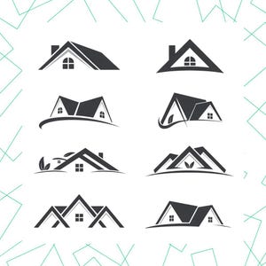 Simple House Roof SVG Bundle: Clipart, Vector, Logos, Cricut Silhouette, PNG, DXF, (Digital Download)