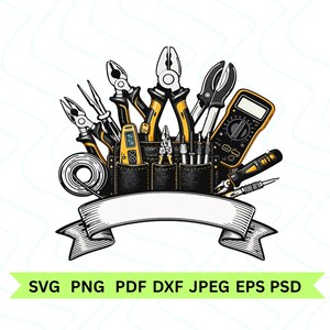 Gereedschap voor elektriciens SVG | Clipart van een gereedschapsriem voor elektriciens | SVG-snijbestand voor elektriciens | Tang, multimeter, schroevendraaier, Cricut Silhouette-ontwerp