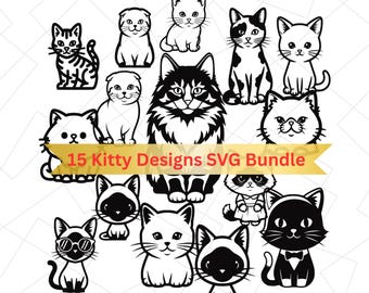 Paquete SVG de gatito lindo / Imágenes prediseñadas de razas de gatos de dibujos animados / Gatito PNG SVG / Archivos de corte de silueta de Cricut / Diseño para amantes de los gatos