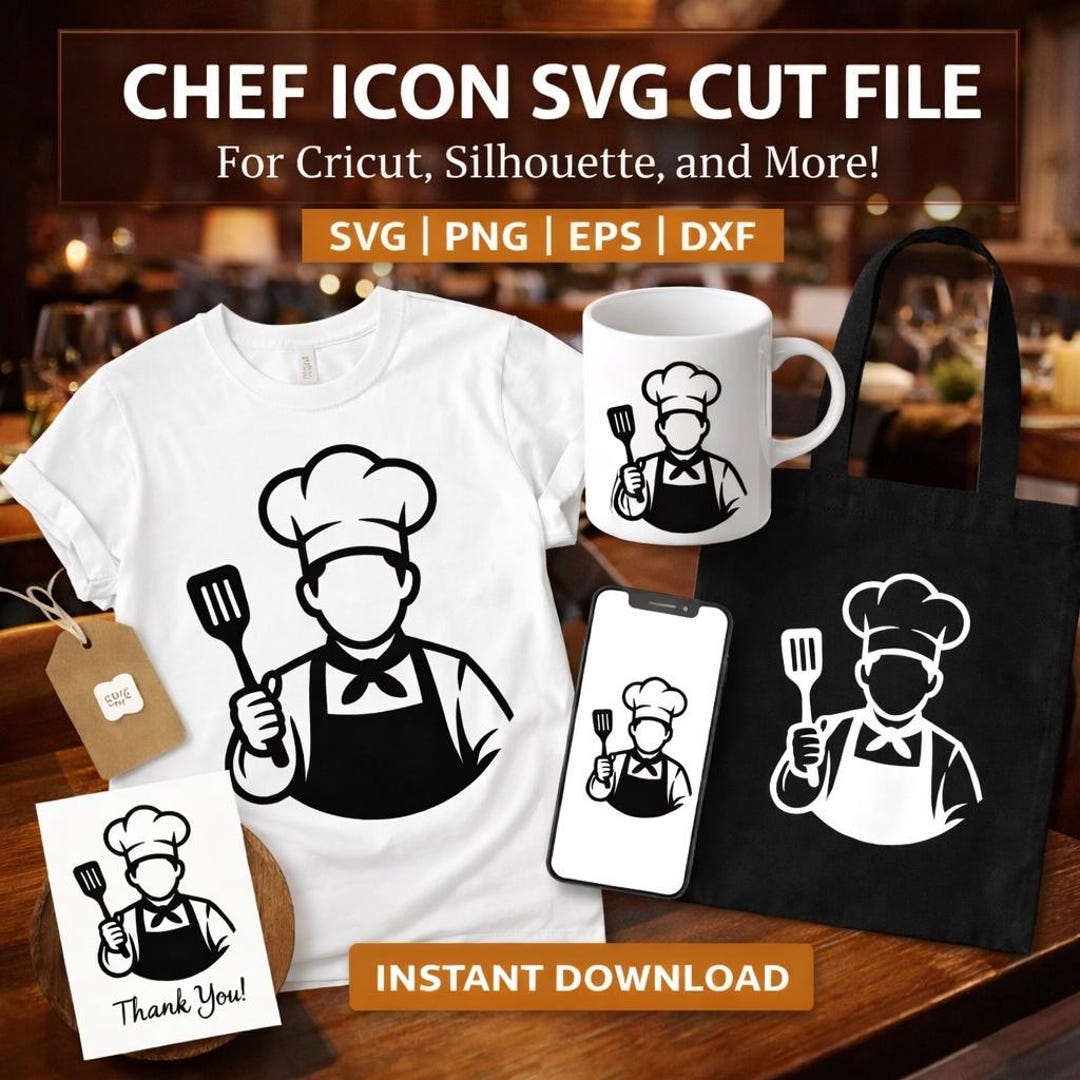 Chef Icon SVG, Cooking Clipart, Restaurant Logo Design (digital ...