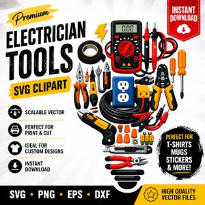 Electrician Tools SVG Clipart | Multimeter, Wire Cutter, Pliers (Instant Download)