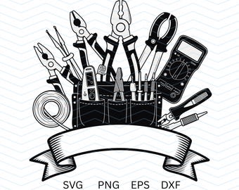 Gereedschapsriem voor elektriciens SVG | Tang, multimeter, elektrisch gereedschap clipart (digitale bestanden)