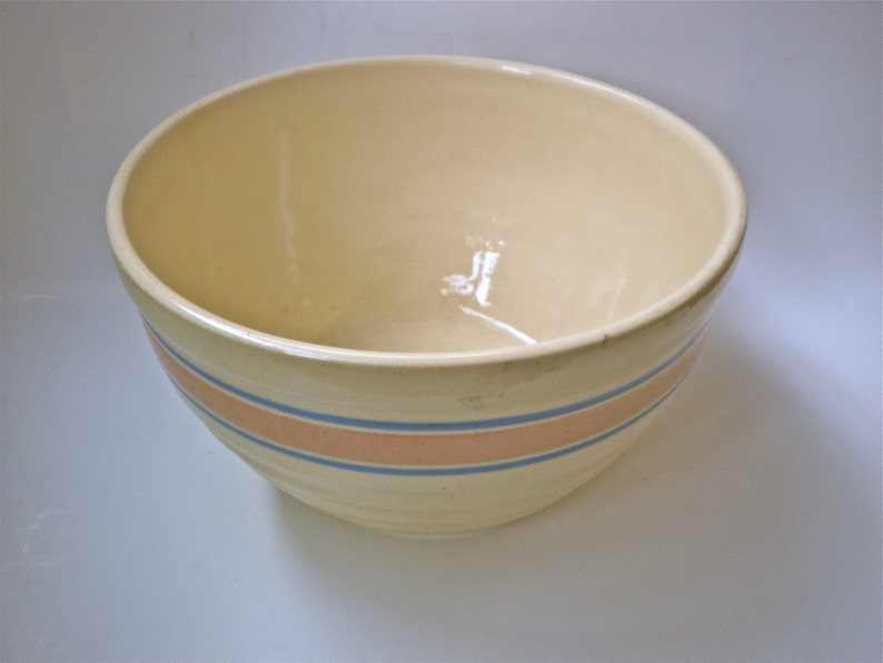 Vintage Stoneware Mixing Bowl with Pink and Blue Stripes Etsy