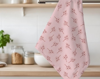 Pink floral Hand Towel, Valentine Kitchen Tea Towel