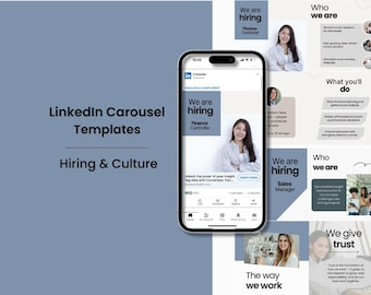 Plantillas de LinkedIn para contratación y marca empleadora / Plantillas de carrusel de Canva para RRHH, reclutadores y equipos de comunicación