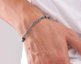 999 Sterling Silver Kazaziye Oxidized Bracelet Men, Weaved Celtic Woven Viking Hand Braided Anklet Women, Birthday Gifts Him Her Dad Father