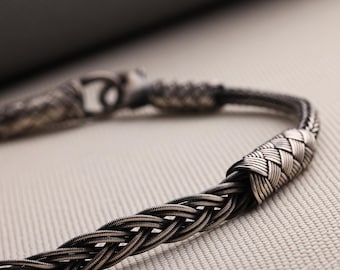 999 Sterling Silver Kazaziye Oxidized Bracelet Men, Weaved Celtic Woven Viking Hand Braided Anklet Women, Birthday Gifts Him Her Dad Father
