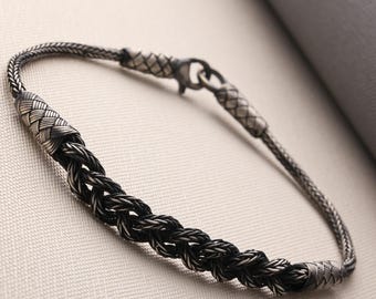 999 Sterling Silver Kazaziye Oxidized Bracelet Men, Weaved Celtic Woven Viking Hand Braided Anklet Women, Birthday Gifts Him Her Dad Father