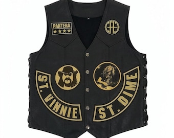 Pantera Leather Vest Men | Cowboys From Hell Biker Vest | CFH Motorcycle Club Style Leather Waistcoat | Heavy Metal Rock Vest