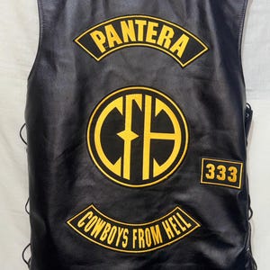 Pantera Leather Vest Men | Cowboys From Hell Biker Vest | CFH Motorcycle Club Style Leather Waistcoat | Heavy Metal Rock Vest