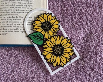 Marque-page tournesol avec deux fleurs, accessoire de lecture floral