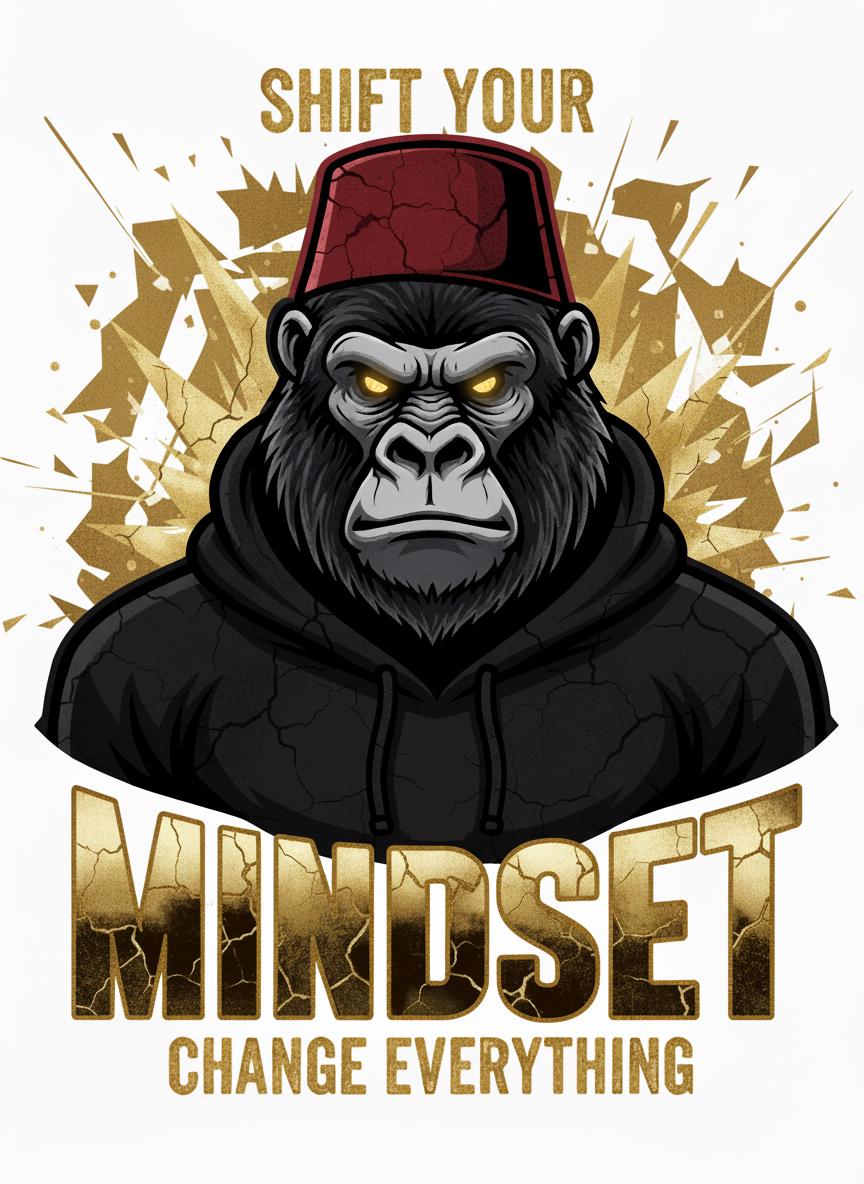 Png Digital Download of A Gorilla Wearing a Black Hoodie and a Red Fez ...