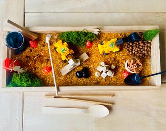 Montessori Construction Site Sensory Kit – Construction Site Sensory Bin – Fine Motor Skills Educational Game for Children Ages 3 and Up
