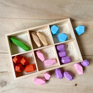 Montessori Sortierspiel Zahlen 1–6 Holz | Farben sortieren Lernspiel Kinder Feinmotorik | Montessori Counting Toy Kids | Jeu Montessori tri