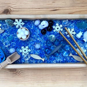Kit sensorial Montessori Ártico – Contenedor sensorial de invierno – Actividad sensorial para niños de 3 años – Juego educativo hecho a mano