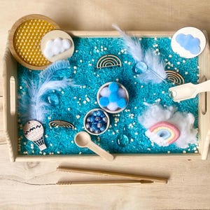 Montessori Sky Sensory Kit | Rainbow Cloud Sensory Bin | Sensory Activity for Children 3+ | Waldorf Fine Motor Skills Quiet Game