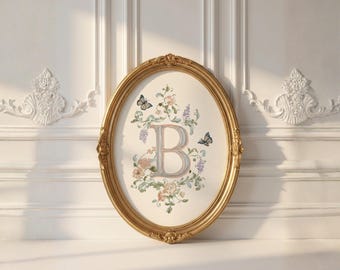 Regency Era Letter B Inspired Wall Art Printable Decor, Spring 2026, Romantic Watercolor, Pastel Cottagecore Nursery Decor