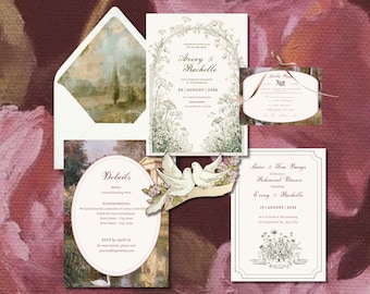 Regency Wedding Invitation Suite Template, Editable Canva Wedding Invite, Classic Romantic Wedding Set, English Timeless Wedding Download