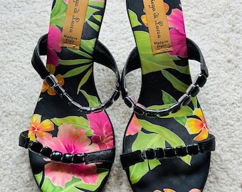 VINTAGE Diego di Lucca Tropical Kitten Heel Mules