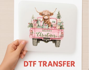 Highland Cow Transfer, Merry Christmas DTF, Xmas Pink Cow dtf, Heat Transfer Print, Ready To Print, High Quality Dtf, Cute Cow Gang Sheet