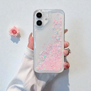 iPhone-hoesje Love Heart Quicksand glitter – schokbestendige hoes met glanzende pailletten (iPhone 17 Pro Max)