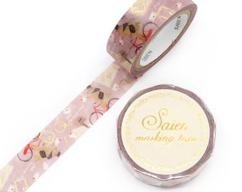 Washi Tape Rolle | 15mmx7m | Kamiiso Saien | Buchstaben Goldfolie