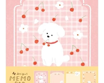 100 sheets | Furukawashiko | 4 Design Memo Pad | Sakura and White Fluffy Dog
