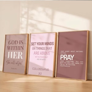 Neutral Pink Bible Verse Wall Art | Set of 3 Scripture Prints (Digital Download)