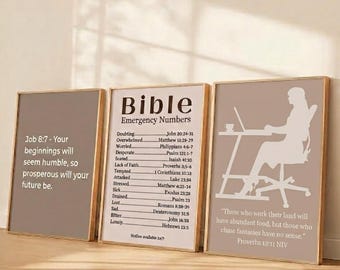 Impressions neutres de versets bibliques | Art mural chrétien (lot de 3) (téléchargement numérique)
