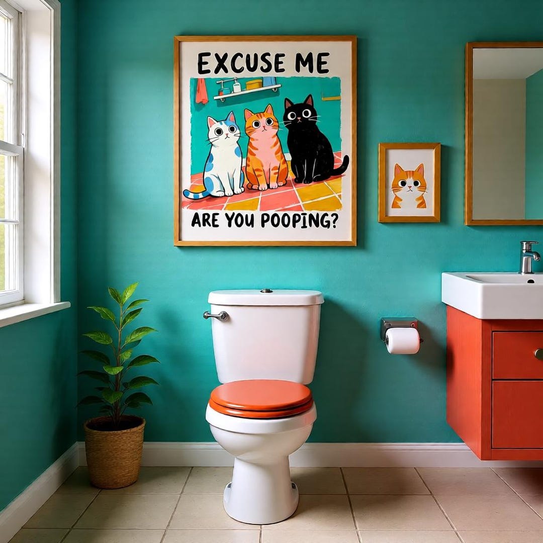 Funny Bathroom Art Cat Meme Toilet Humor Wall Decor Printable Matte ...