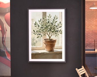 Pobierz do druku grafikę ścienną z drzewem oliwnym w stylu śródziemnomorskim i botanicznym