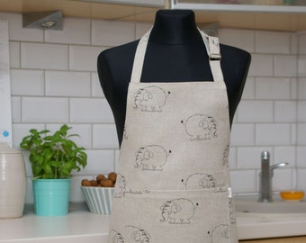 Kids apron, Linen Apron with elephant for boys, Kitchen apron for children, linen apron with pocket, Christmas gift for Kids