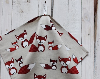 Linen Tea Towel: Orange Fox Print Kitchen Decor