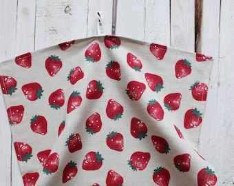 Linen Kitchen Towel: Strawberry Print Tea Towel