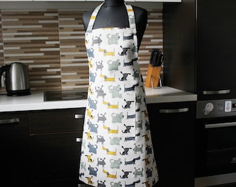 Linen Kitchen Apron with Dog Print, Chef Gift